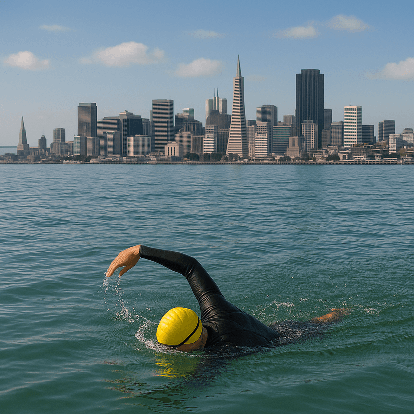 Moderate swim group supported by Molly's Boats in SF Bay waters tied to salmon routes